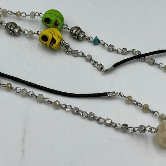 Silver Tone Black Cord
Multicolor Skull Mixed Media Edgy Gothic Necklace - Picture 6 of 8
